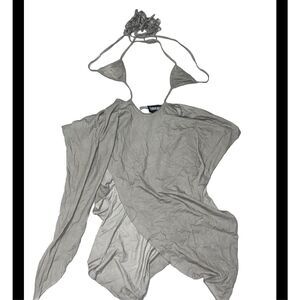 Med darker wavz echo asymmetrical wrap dress w Bikini top handkerchief skirt